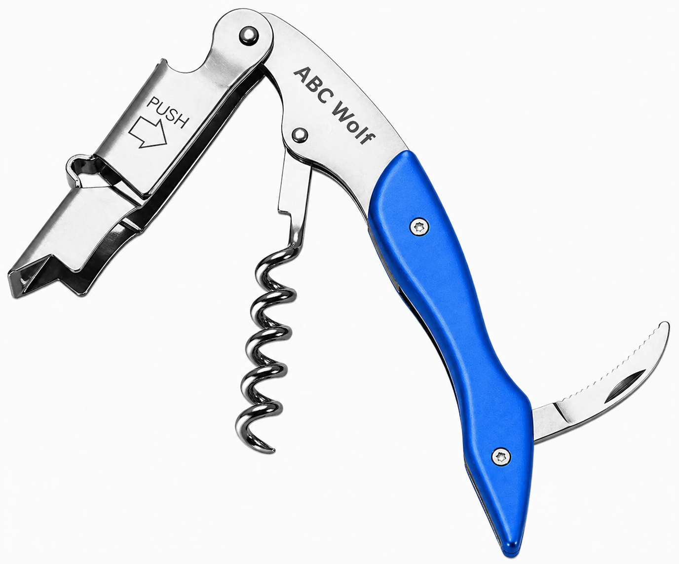ABC Wolf Professional Double Hinge Wine Key – Stainless Steel Corkscrew Designed by a Sommelier, Riveted Build, Sharp Foil Cutter (Metal Blue)