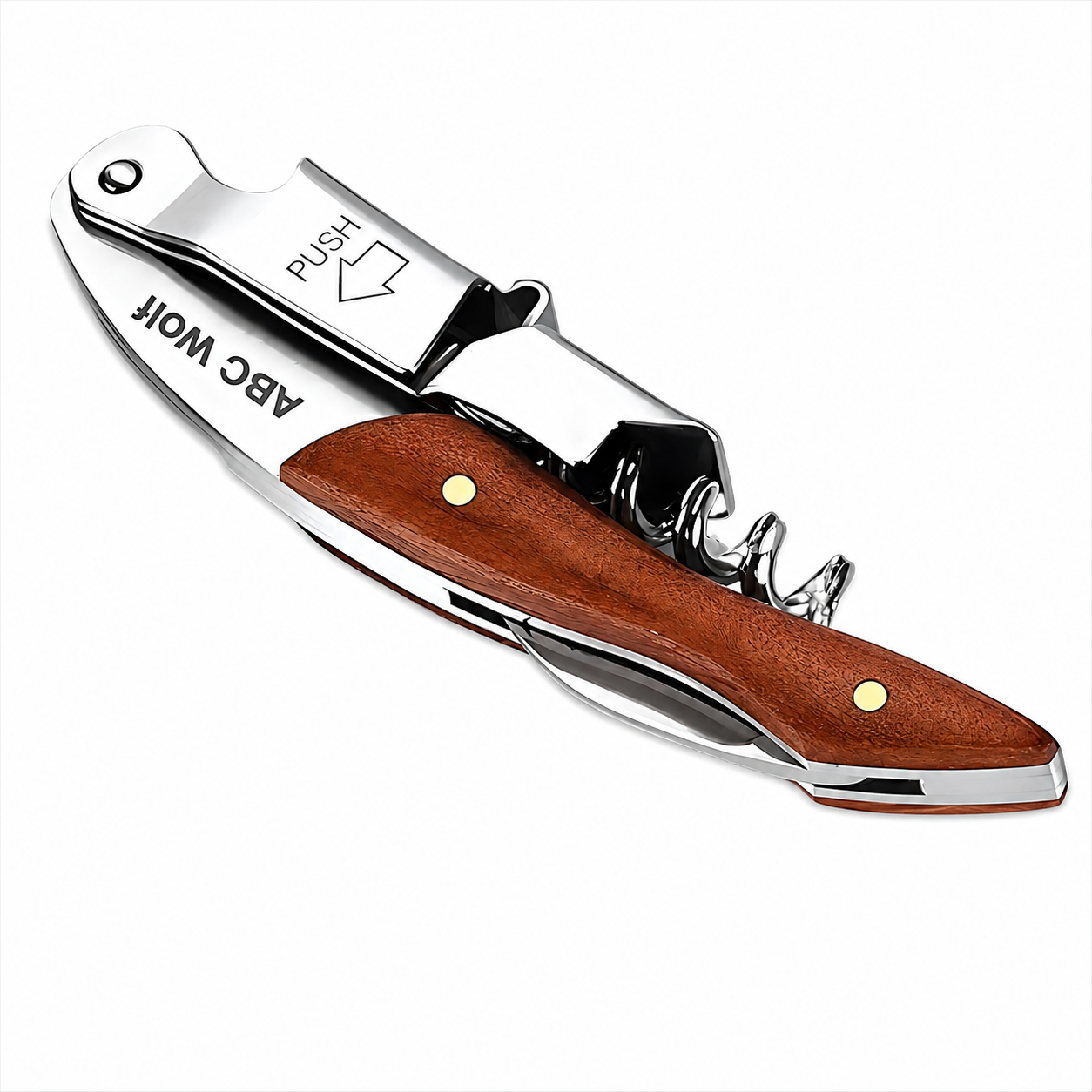 ABC Wolf Professional Double Hinge Wine Key – Stainless Steel Corkscrew Designed by a Sommelier, Riveted Build, Sharp Foil Cutter (Wood Brown)
