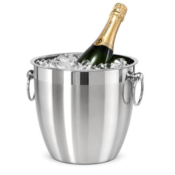 OGGI Stainless Steel Champagne Bucket 4 Liter (4.25 Qt), Large Champagne Bucket with Handles for Parties & Celebrations, Sparkling Wine Ice Bucket for Indoor & Outdoor Entertaining