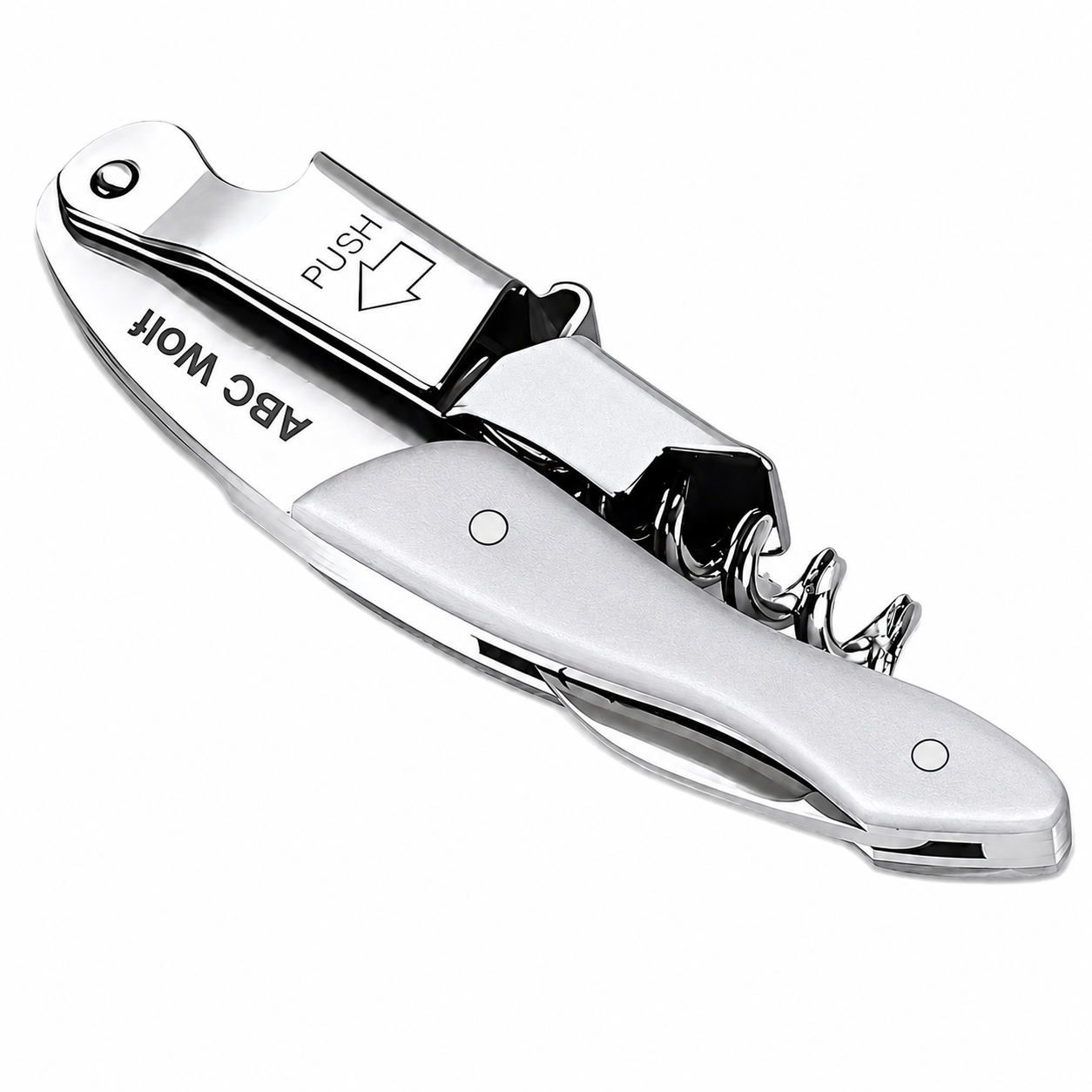 ABC Wolf Professional Double Hinge Wine Key – Stainless Steel Corkscrew Designed by a Sommelier, Riveted Build, Sharp Foil Cutter (Metal Silver)