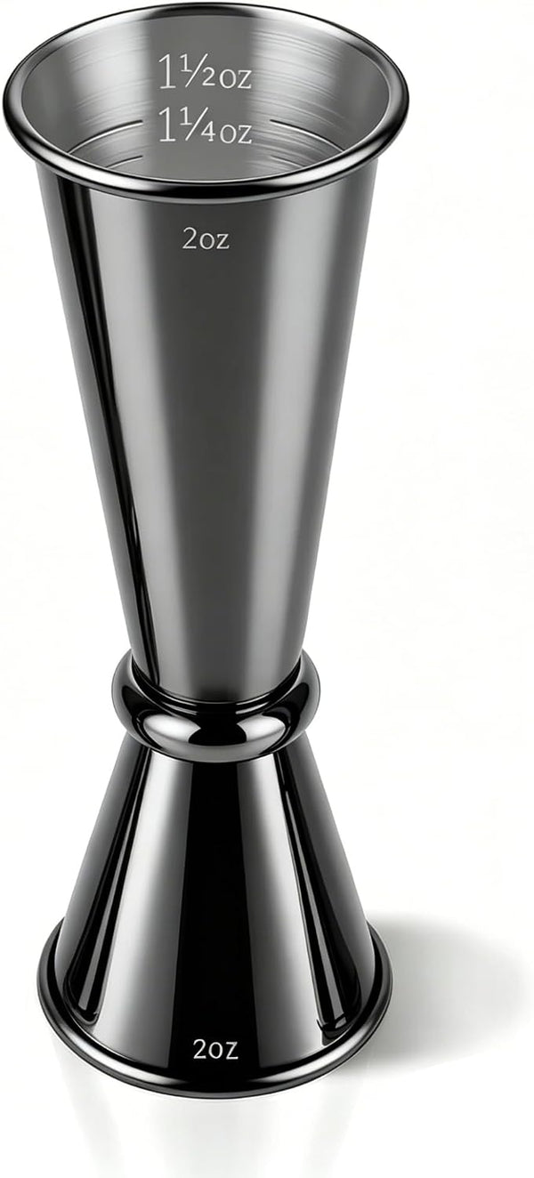 2-Pack Stainless Steel Cocktail Jiggers – Japanese Style Double Measuring Cups for Bartending (1oz/2oz + 0.5oz/1oz)