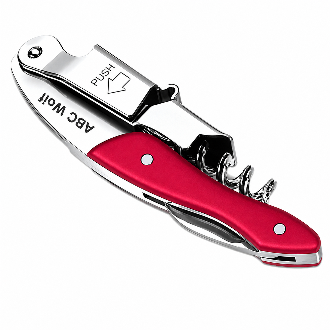 ABC Wolf Professional Double Hinge Wine Key – Stainless Steel Corkscrew Designed by a Sommelier, Riveted Build, Sharp Foil Cutter (Metal Red)