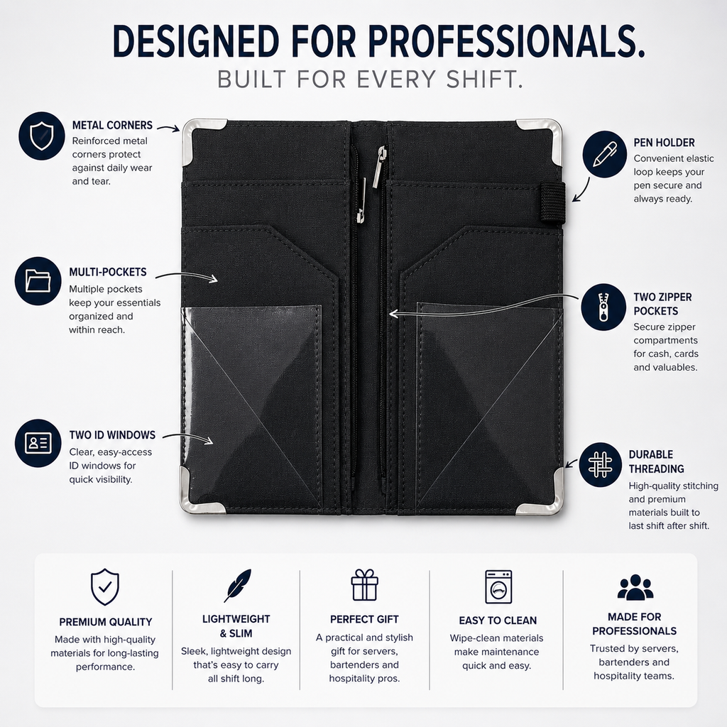 Black ABC Wolf Server Book – Premium 9x5 Organizer by a Waiter & Sommelier