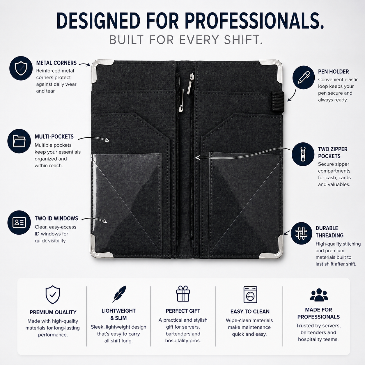 Black ABC Wolf Server Book – Premium 9x5 Organizer by a Waiter & Sommelier