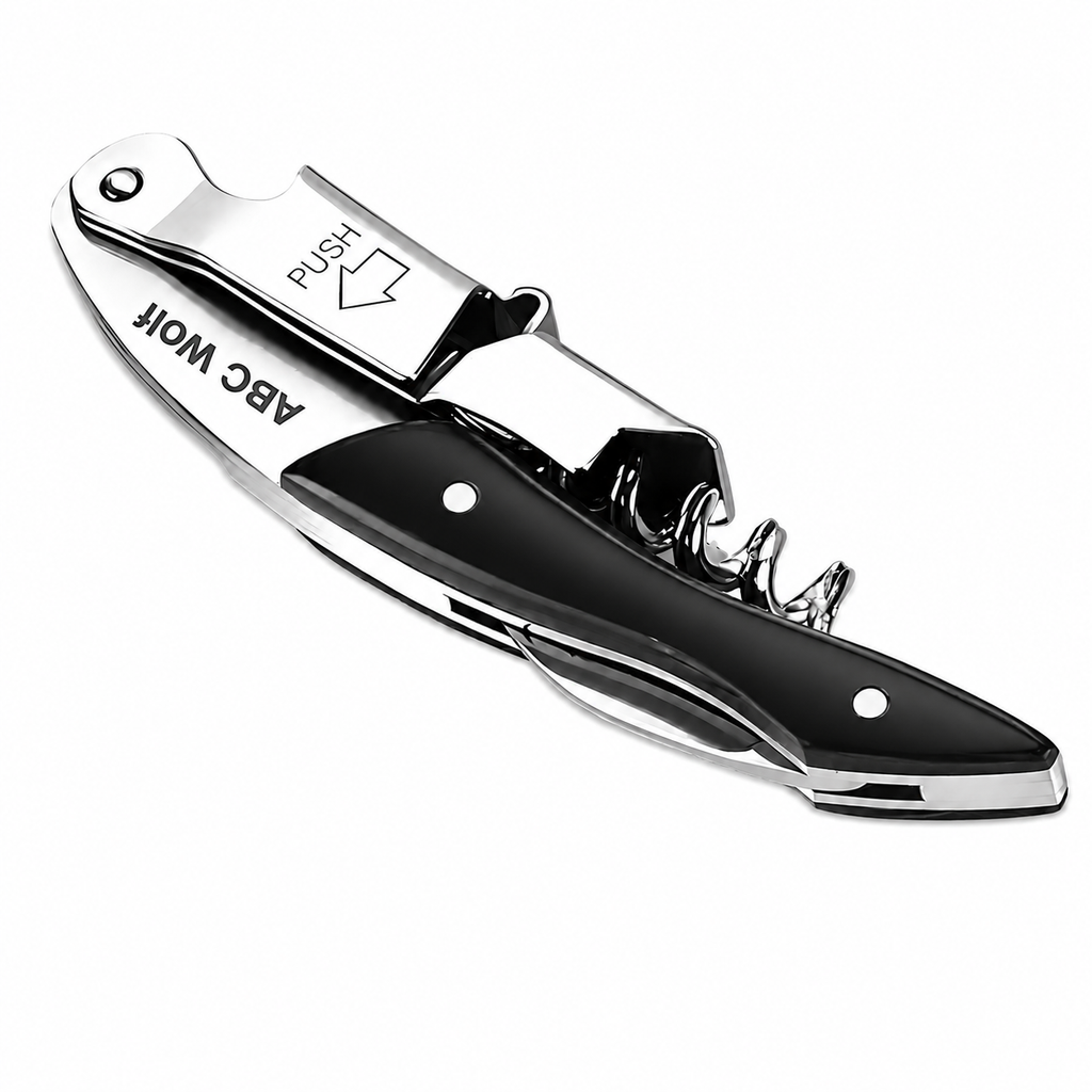 ABC Wolf Professional Double Hinge Wine Key – Stainless Steel Corkscrew Designed by a Sommelier, Riveted Build, Sharp Foil Cutter (Metal Black)