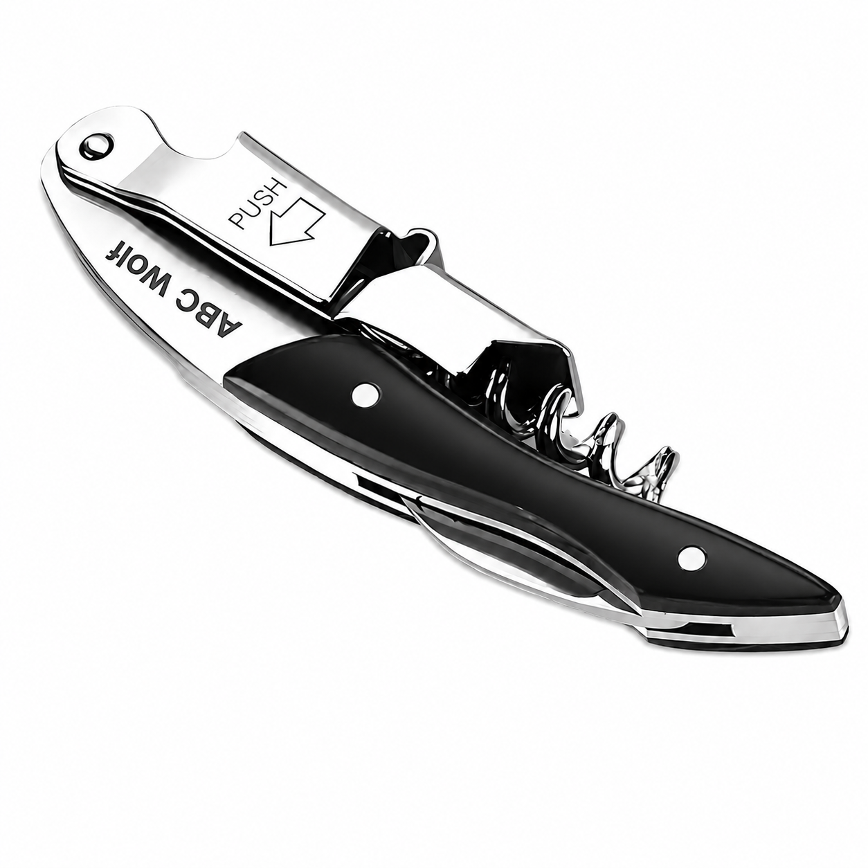 ABC Wolf Professional Double Hinge Wine Key – Stainless Steel Corkscrew Designed by a Sommelier, Riveted Build, Sharp Foil Cutter (Metal Black)